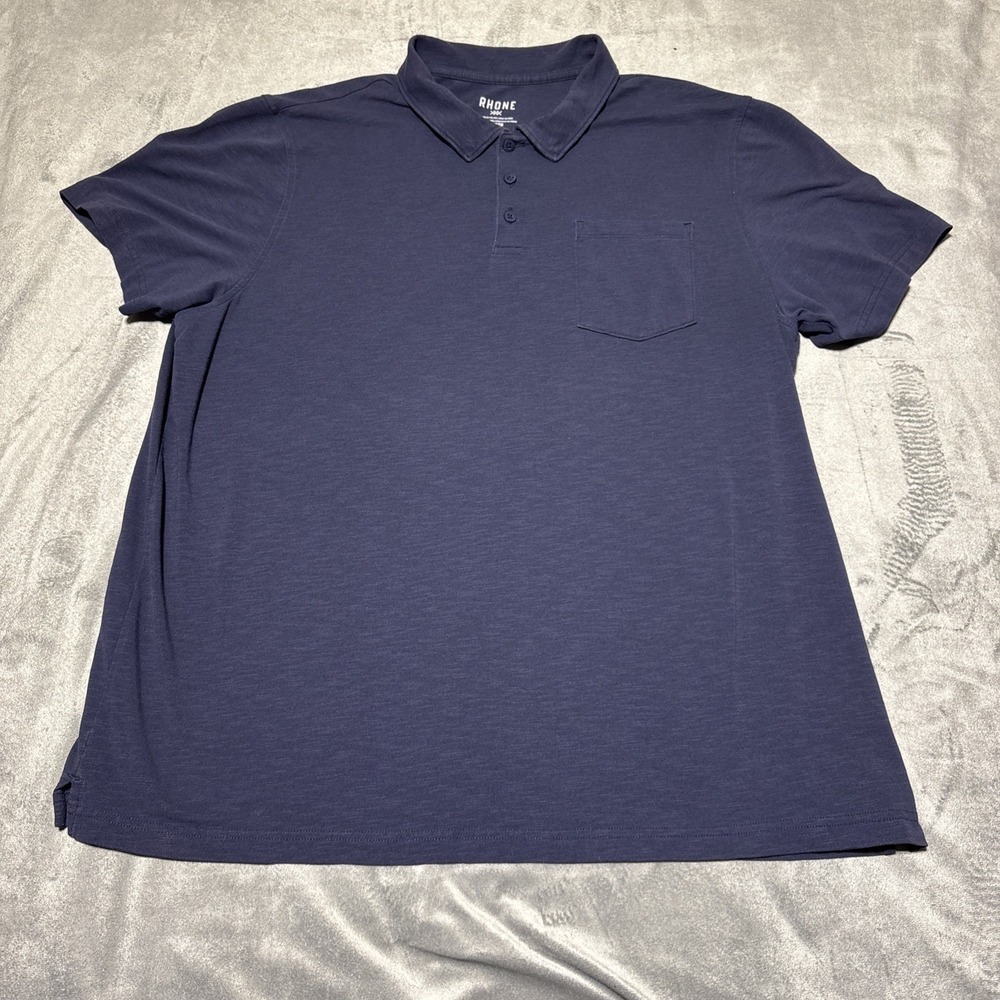 Rhone Mens XXL Dark Blue Short Sleeve 1/4 Button Polo Shirt 101496 Piling